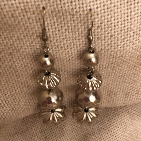 Long Boho Chic 4 Bead Drop Earrings Silvertone - Picture 3 of 8